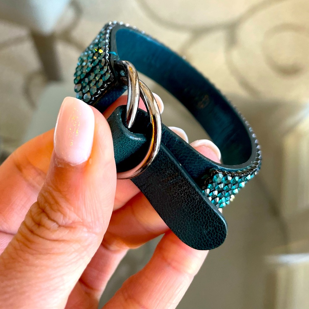 Swarovski teal crystal leather bracelet